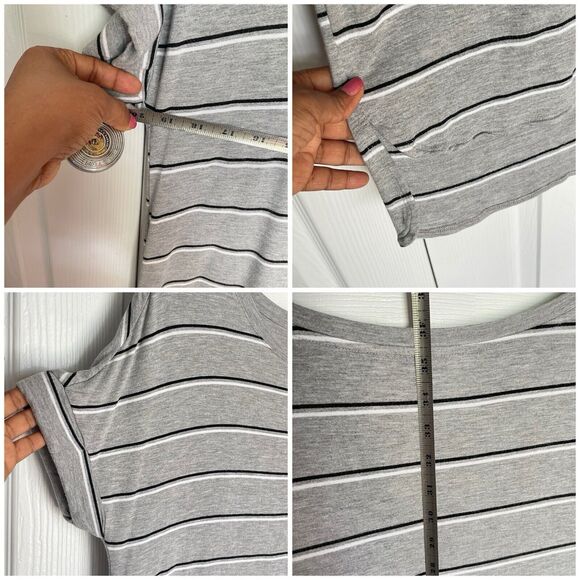 ALFANI Women's Ultra Soft Striped Nightgown Medium Heather Gray Pajama PJs - Picture 10 of 16